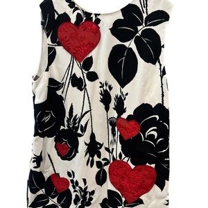 Dolce & Gabbana Black and White Floral Top with Red Hearts